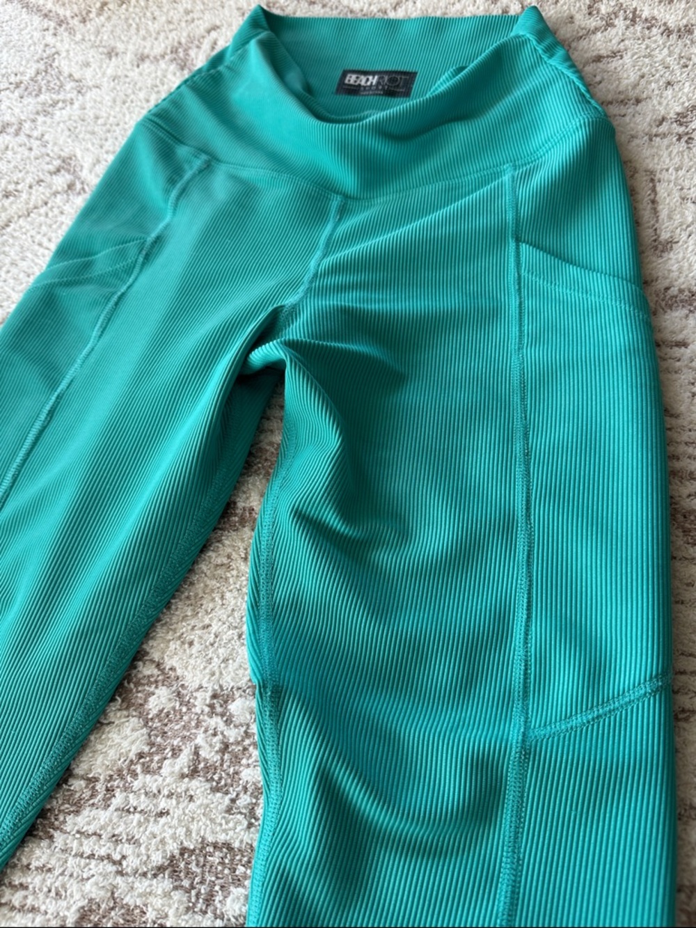 Beach Riot Ribbed Leggings Teal High Waisted Pockets Athletic Yoga Pants Size S
